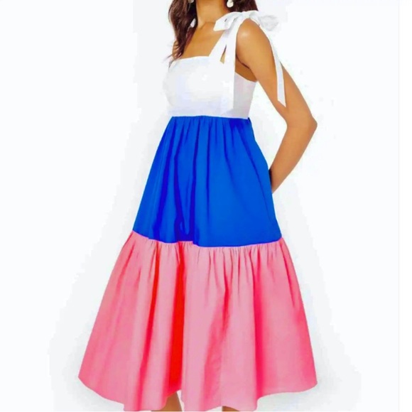 🌻NEW Lilly Pulitzer Anlee Colorblock Tiered Cotton Midi Dress - Picture 5 of 8